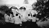 Neshaminy Creek Recreation - Summer in the 1930's - Bungalow-style homes along Easton and Street Roads provided a summer escape for Philadelphia families. In the background in the Street Road arch bridge.