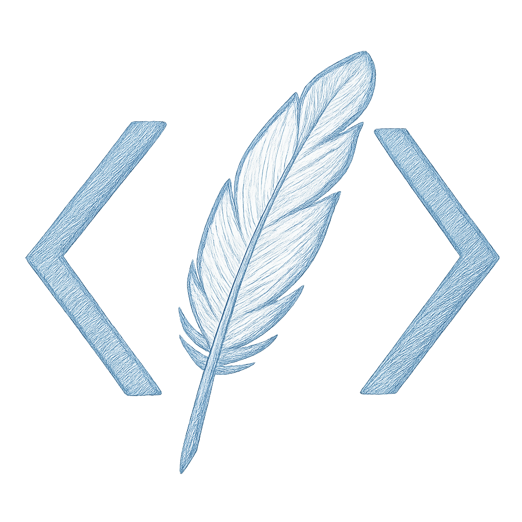 Icon of code with feather