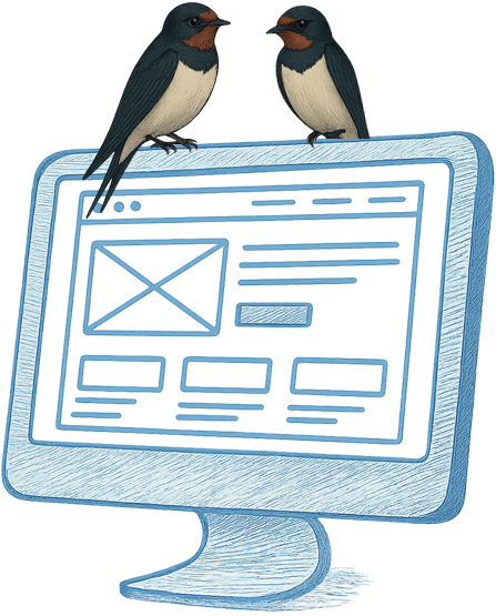 Two birds sitting on a computer monitor